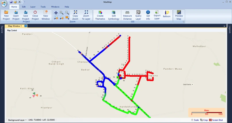 Tracer reference drive-test map with routes coloured by radio measurements