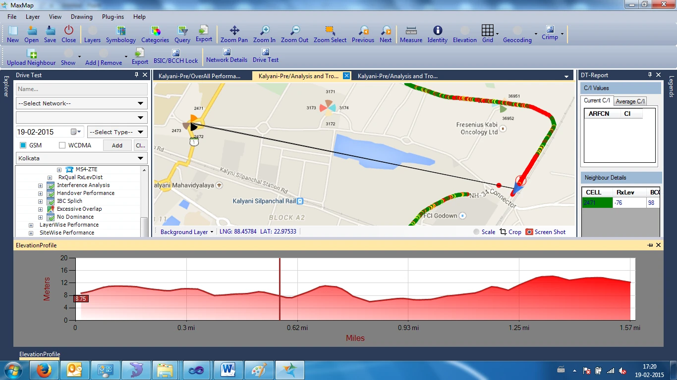 Tracer reference elevation profile and radio measurements
